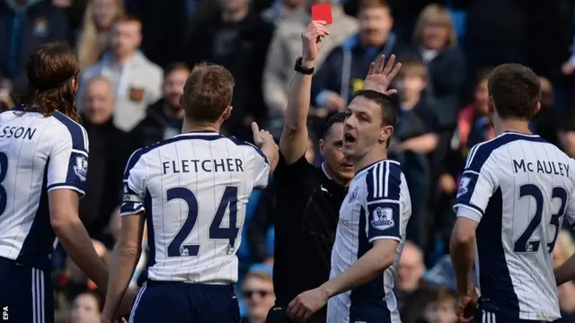 Gareth McAuley sent off for West Brom