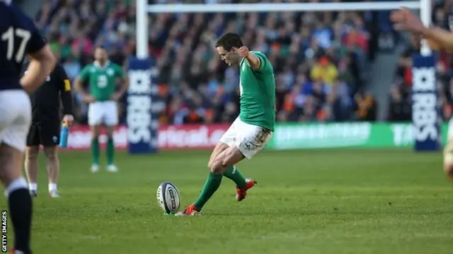 Johnny Sexton kicks a penalty