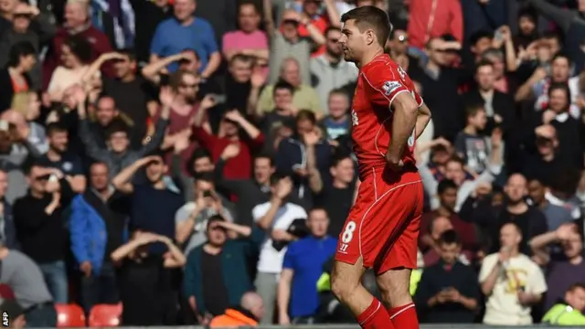 Steven Gerrard leaves the field after being sent off