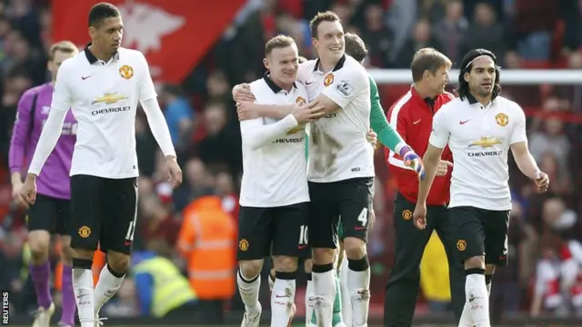 Manchester United celebrate at full time