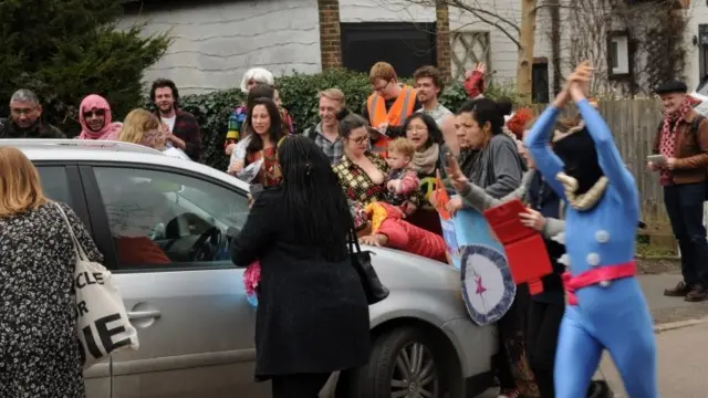 Protesters surrounding Nigel Farage's car