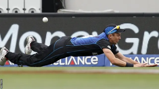 New Zealand's Trent Boult misses a catch