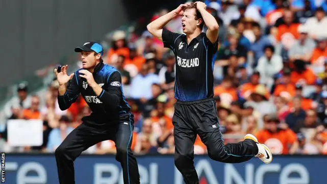 Matt Henry of New Zealand reacts during the 2015 Cricket World Cup