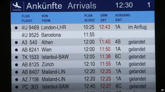 Arrivals board at Dusseldorf airport