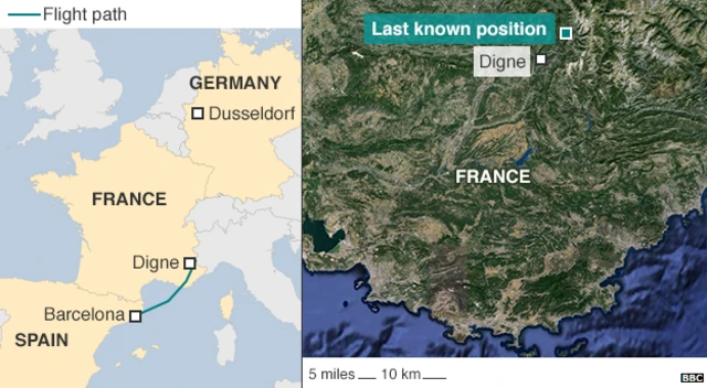 Map showing crash location and flight route