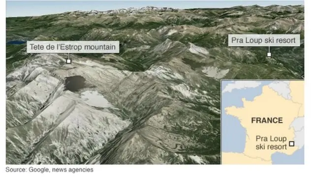 Graphic showing mountainous area of crash