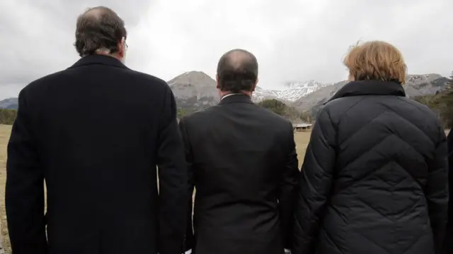 Spanish Prime Minister Mariano Rajoy, President Hollande and German Chancellor Angela Merkel