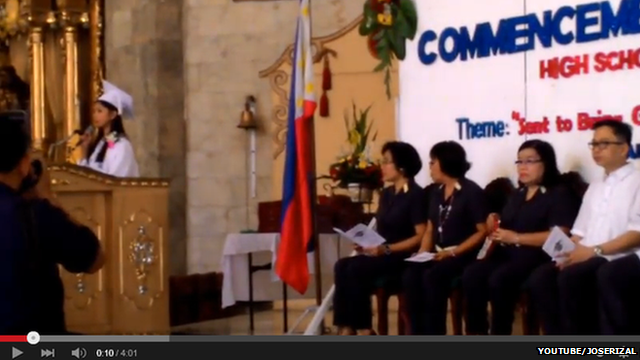 YouTube screenschot from a school graduation speech which went viral in the Philippines