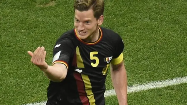 Belgium defender Jan Vertonghen celebrates his goal against South Korea