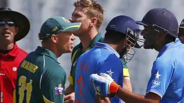 David Warner argues with Rohit Sharma during the one-day series in January