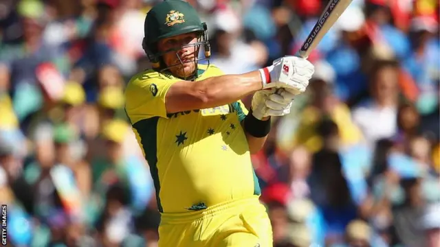 Aaron Finch of Australia batting against India