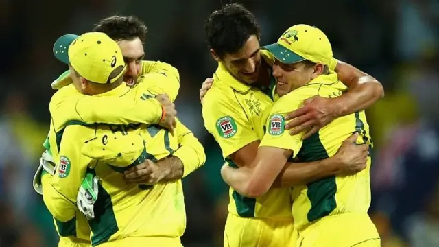 Australian players celebrate winning