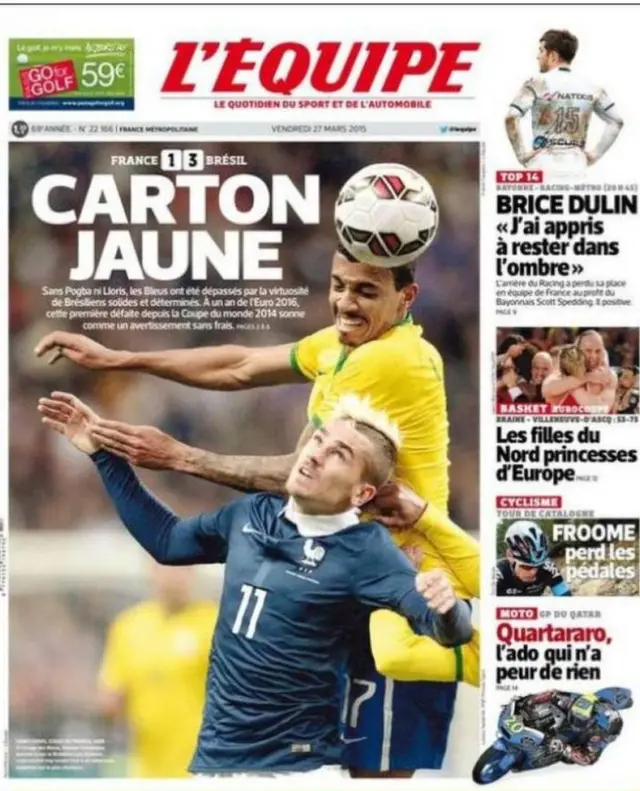 Friday's L'Equipe back page