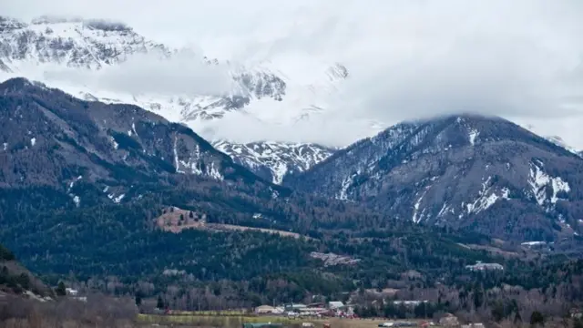 General view of the emergency services helipad (C) in Seyne-les-Alpes, France, 25 March 2015