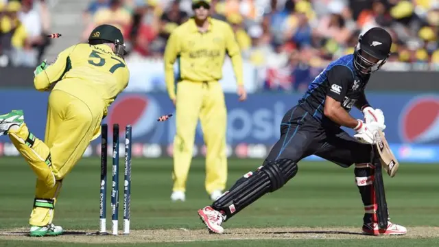 Brad Haddin tries to stump Grant Elliott