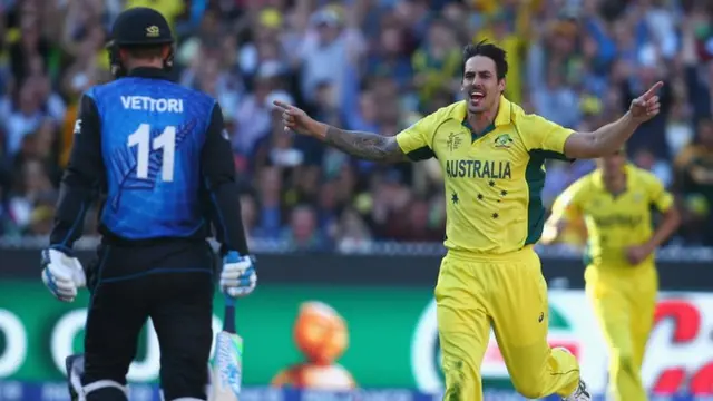 Mitchell Johnson celebrates dismissing Daniel Vettori