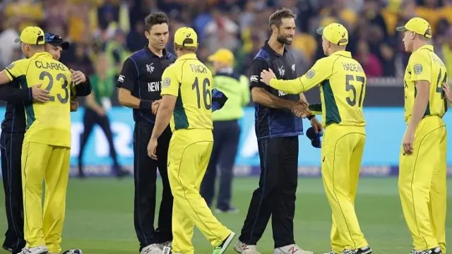 New Zealand players congratulate the Australian team