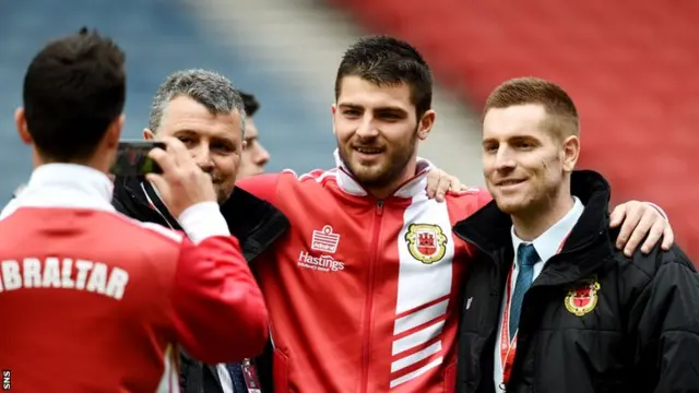 Gibraltar players look relaxed ahead of the game