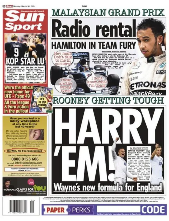 Monday's The Sun back page