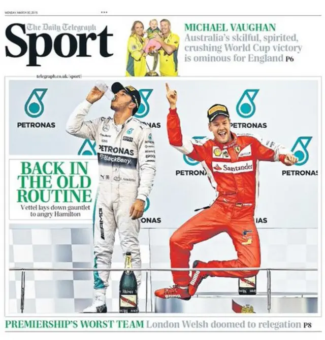 Monday's Telegraph Sport front page