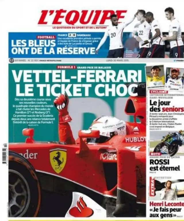 Monday's L'Equipe back page