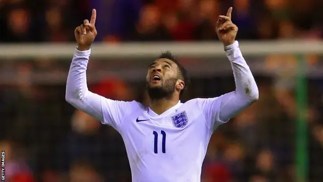 Nathan Redmond celebrates scoring for England