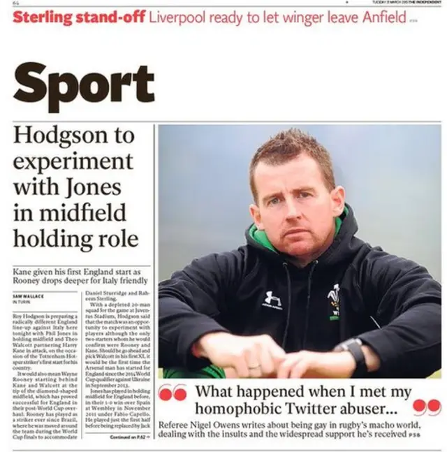 Tuesday's Independent back page