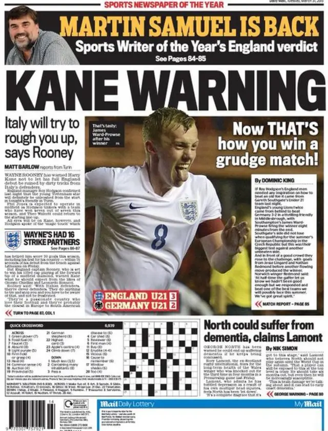 Tuesday's Daily Mail back page