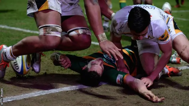 George North is knocked unconscious by Nathan Hughes