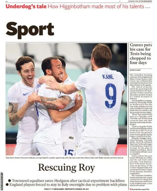 Wednesday's Independent back page