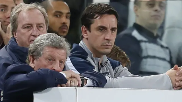 England manager Roy Hodgson (left) and his backroom team in Turin