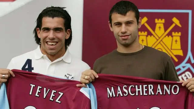 Carlos Tevez (left) and Javier Mascherano (right), whose economic rights were owned by offshore companies when they joined West Ham in 2006