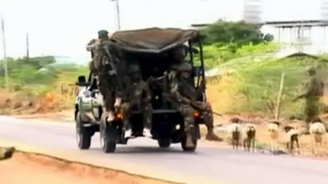 A military vehicle on a road in Garissa, Kenya - 2 April 2015