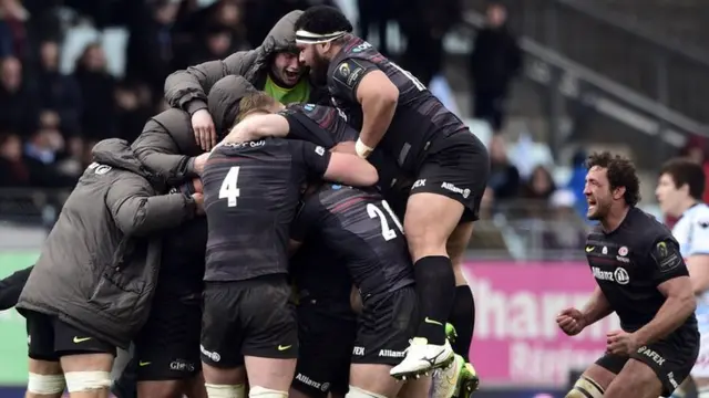 Saracens players celebrating