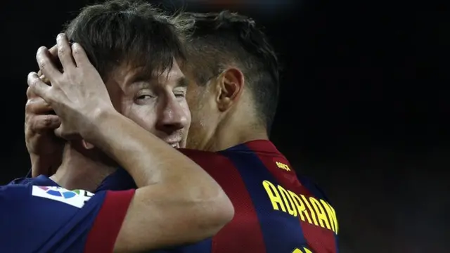 Lionel Messi celebrates scoring