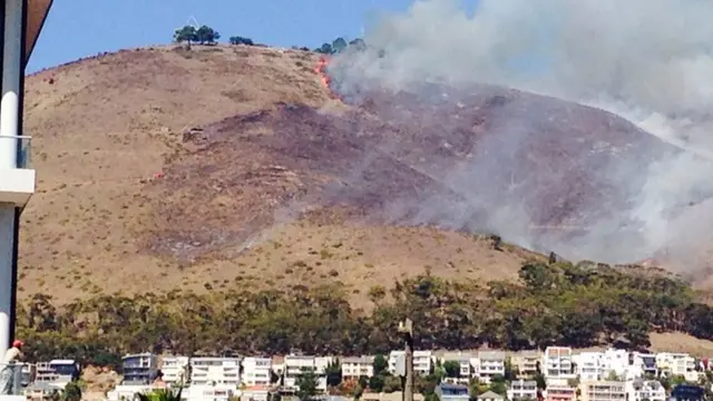 A fire on a mountain near Cape Town