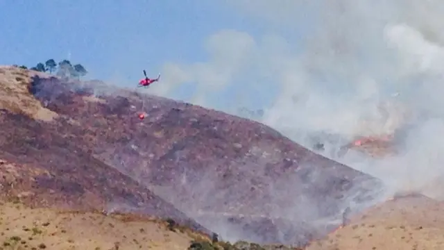 A fire-fighting helicopter in Cape Town, South Africa