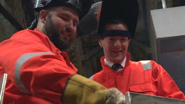 George Osborne visits an engineering firm in the Vale of Glamorgan