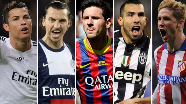 Cristiano Ronaldo, Zlatan Ibrahimovic, Lionel Messi, Carlos Tevez and Fernando Torres