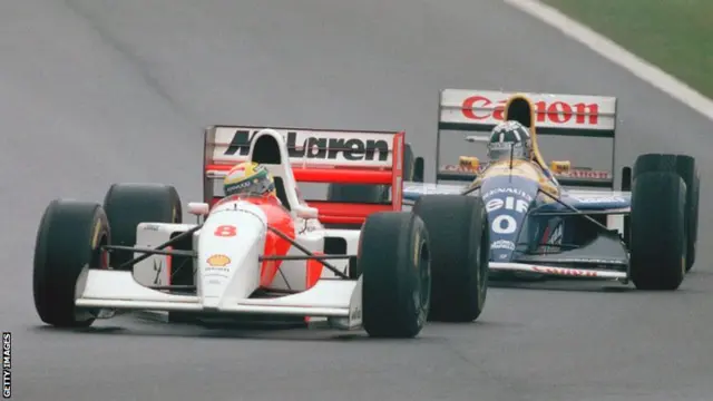 Ayrton Senna leads from Damon Hill