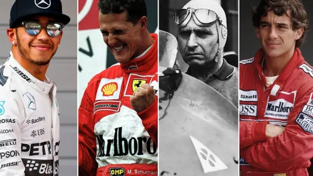 Lewis Hamilton, Michael Schumacher, Juan Manuel Fangio, Ayrton Senna