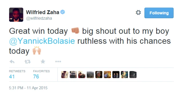 Wilfried Zaha tweet