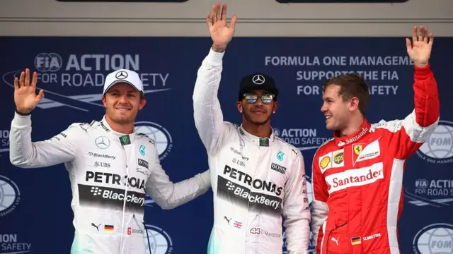 Nico Rosberg, Lewis Hamilton and Sebastian Vettel