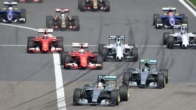 Lewis Hamilton leads the field at the Chinese Grand Prix.