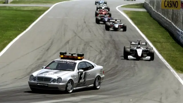 Mika Hakkinen wins at Canada in 1999 under the safety car