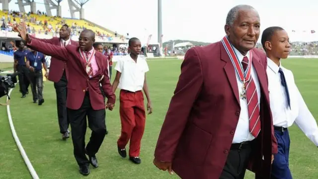 Curtly Ambrose, Richie Richardson and Andy Roberts after receiving their knighthoods