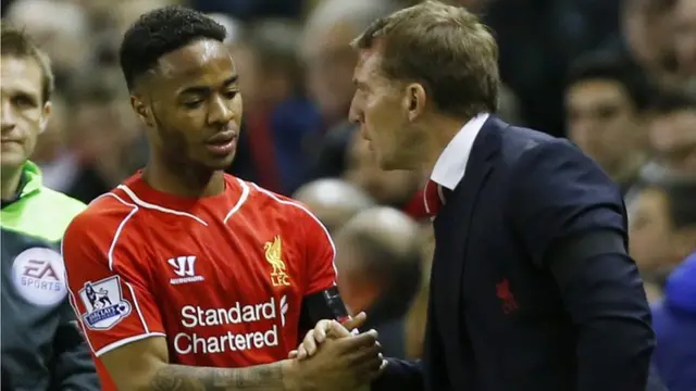 Liverpool forward Raheem Sterling (left) and Reds manager Brendan Rodgers