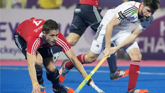 Great Britain's Mark Gleghorne battles with Germany's Martin Zwicker