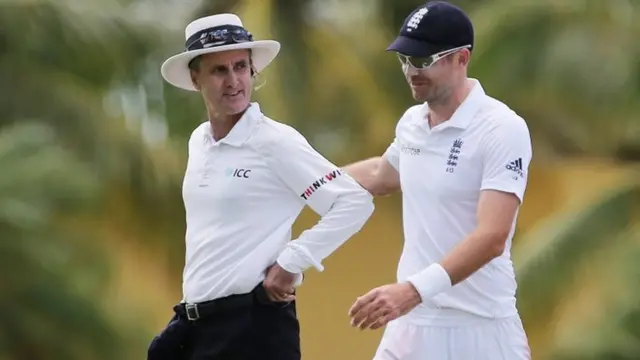 James Anderson leaves the field for tea