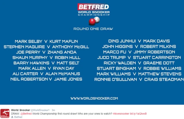 World snooker Championship draw